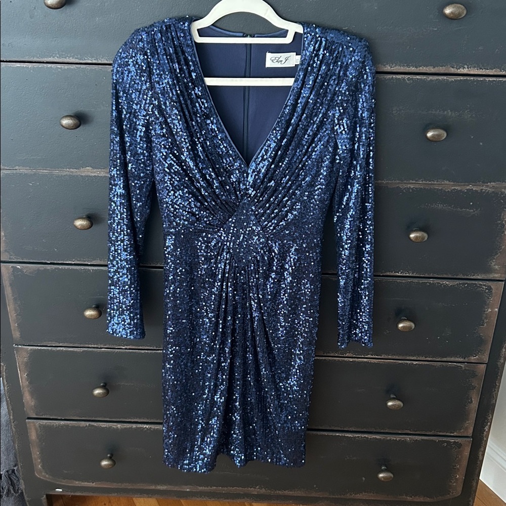 Eliza J Blue Sequin Long Sleeve Dress